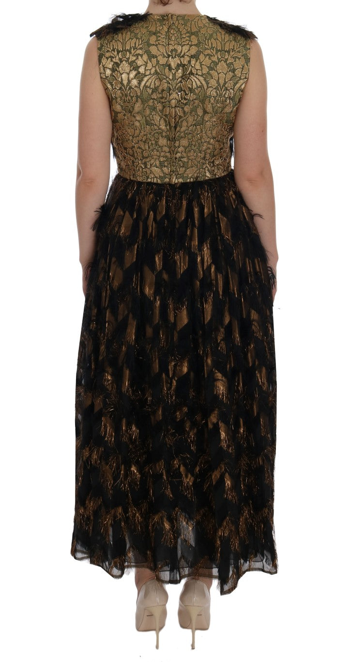 Dolce & Gabbana Black silk dress with brown fringes in A-line